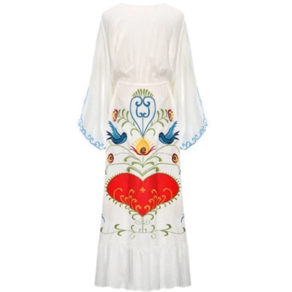 Boho Embroidered Hearts Magic Kimono Long Maxi Gown In White 5 Star ⭐️ Favorite - Picture 10 of 15